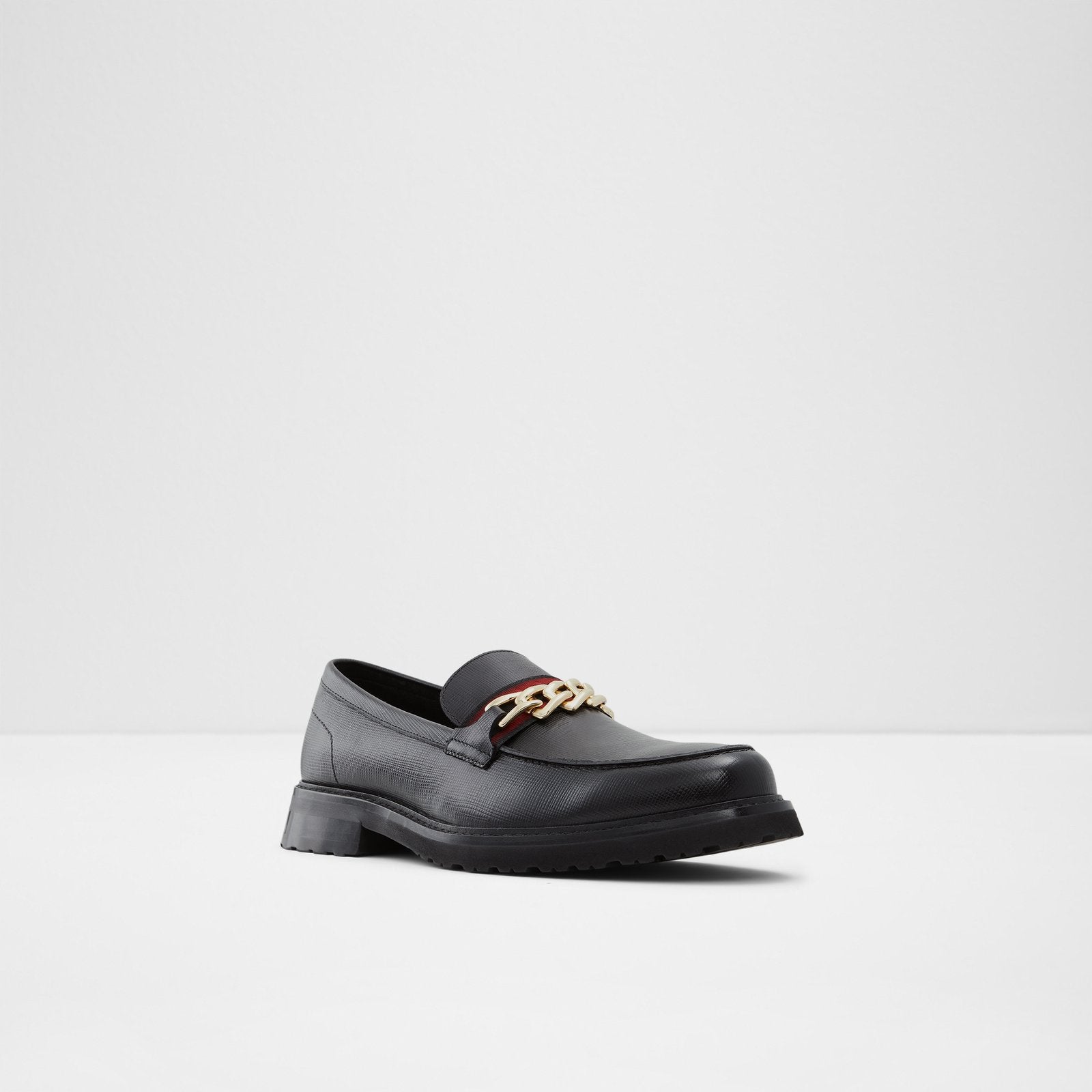 ALDO Flex Black Leather Mens Loafers with Gold Chain and Red Accent Pendleton – Men Black Loafer - ALDO main image 2